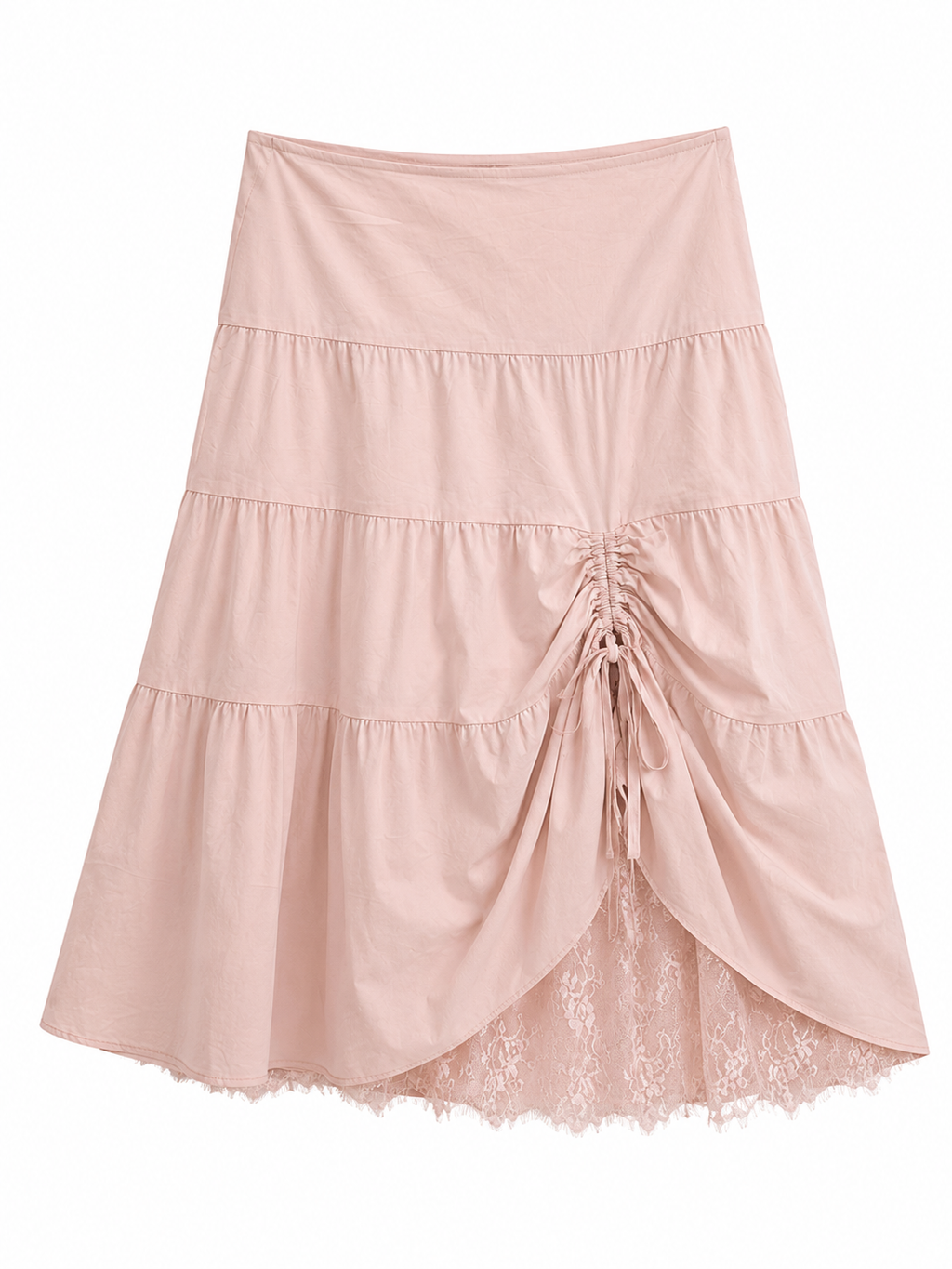 Baby pink skirt with ruffles and lace details