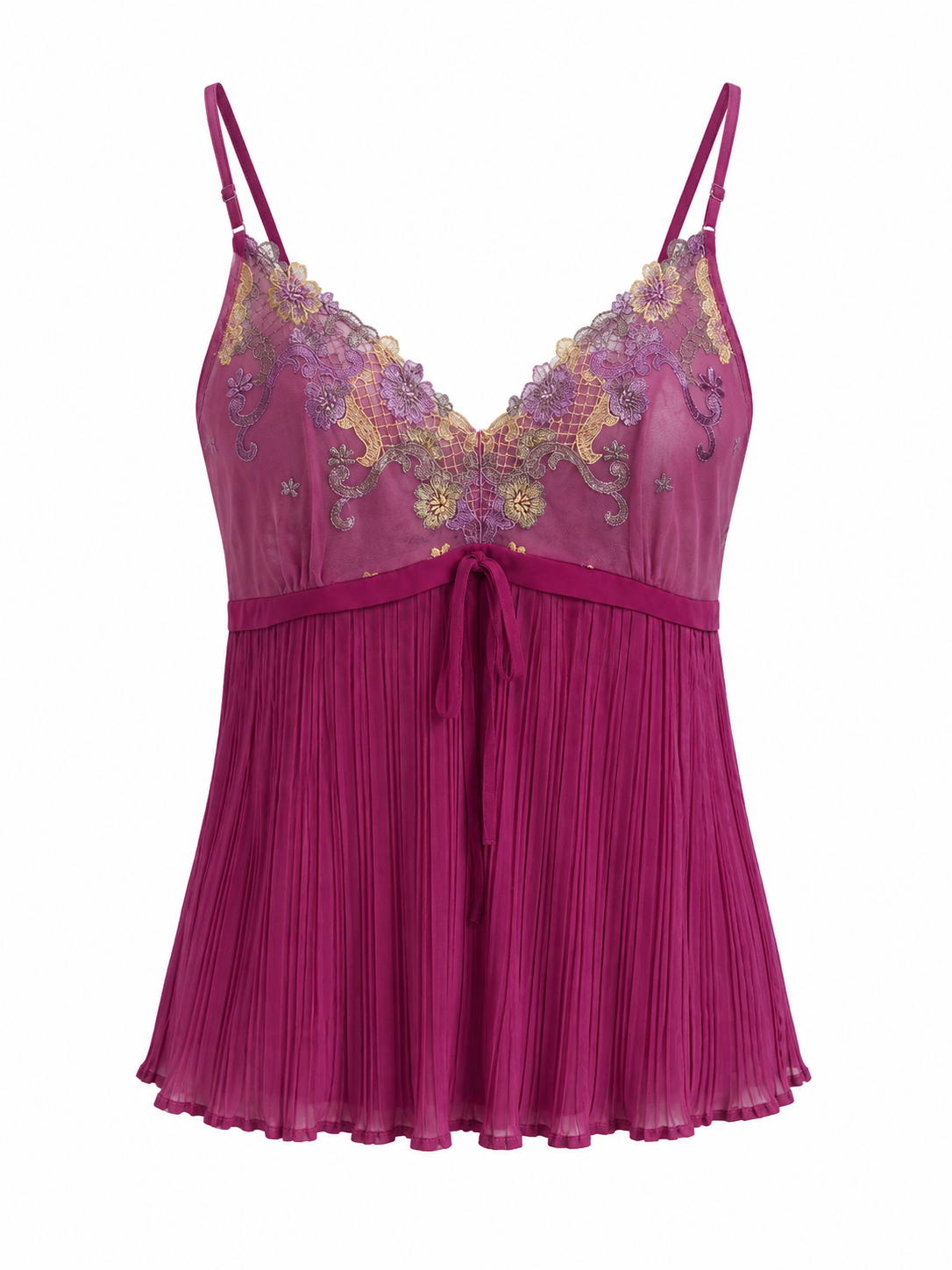 Pleated embroidered cami top