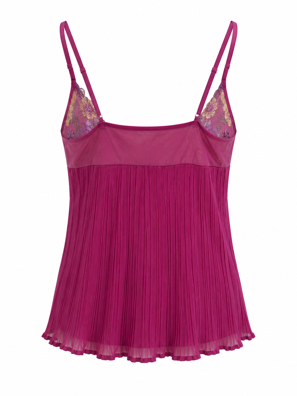 Pleated embroidered cami top
