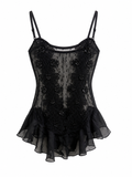 Sheer body with beaded lace and frill