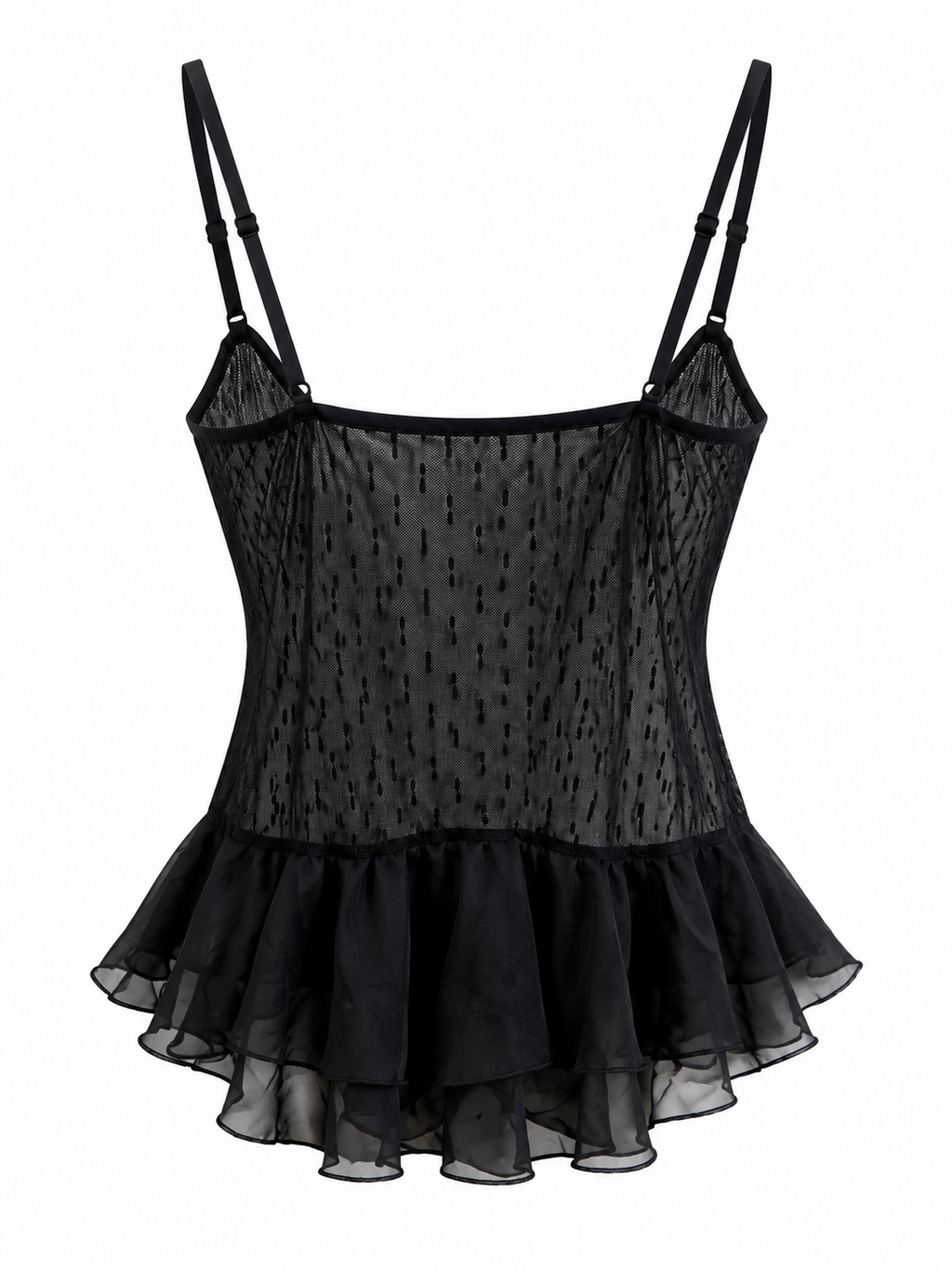 Sheer body with beaded lace and frill