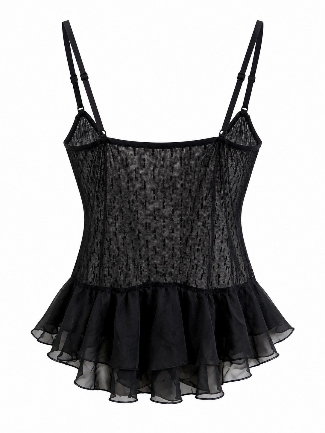 Sheer body with beaded lace and frill