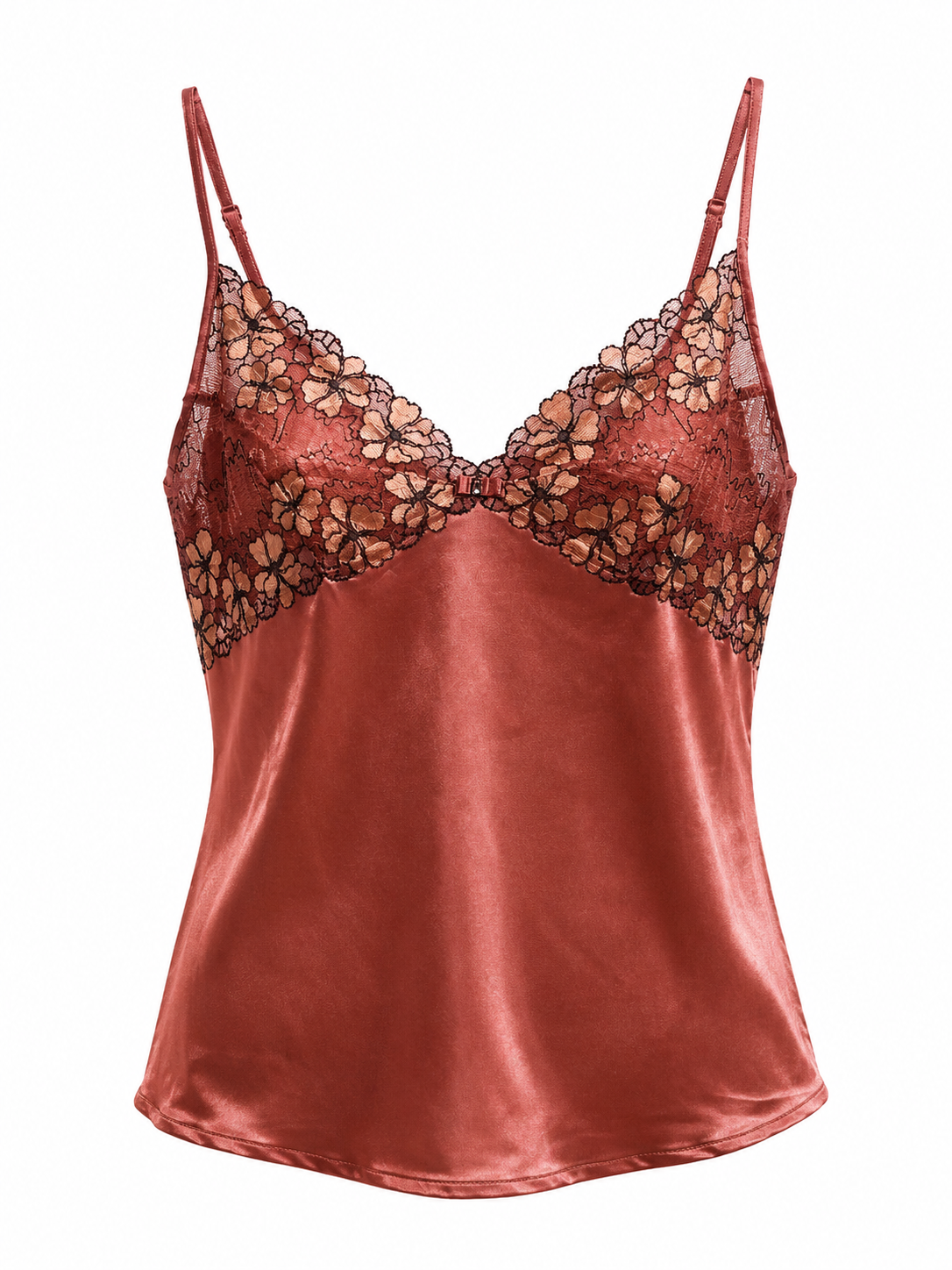 Peachy satin cami top with lace details