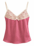 Polka dot satin cami top with lace