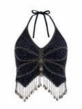 Silk handmade beaded butterfly top