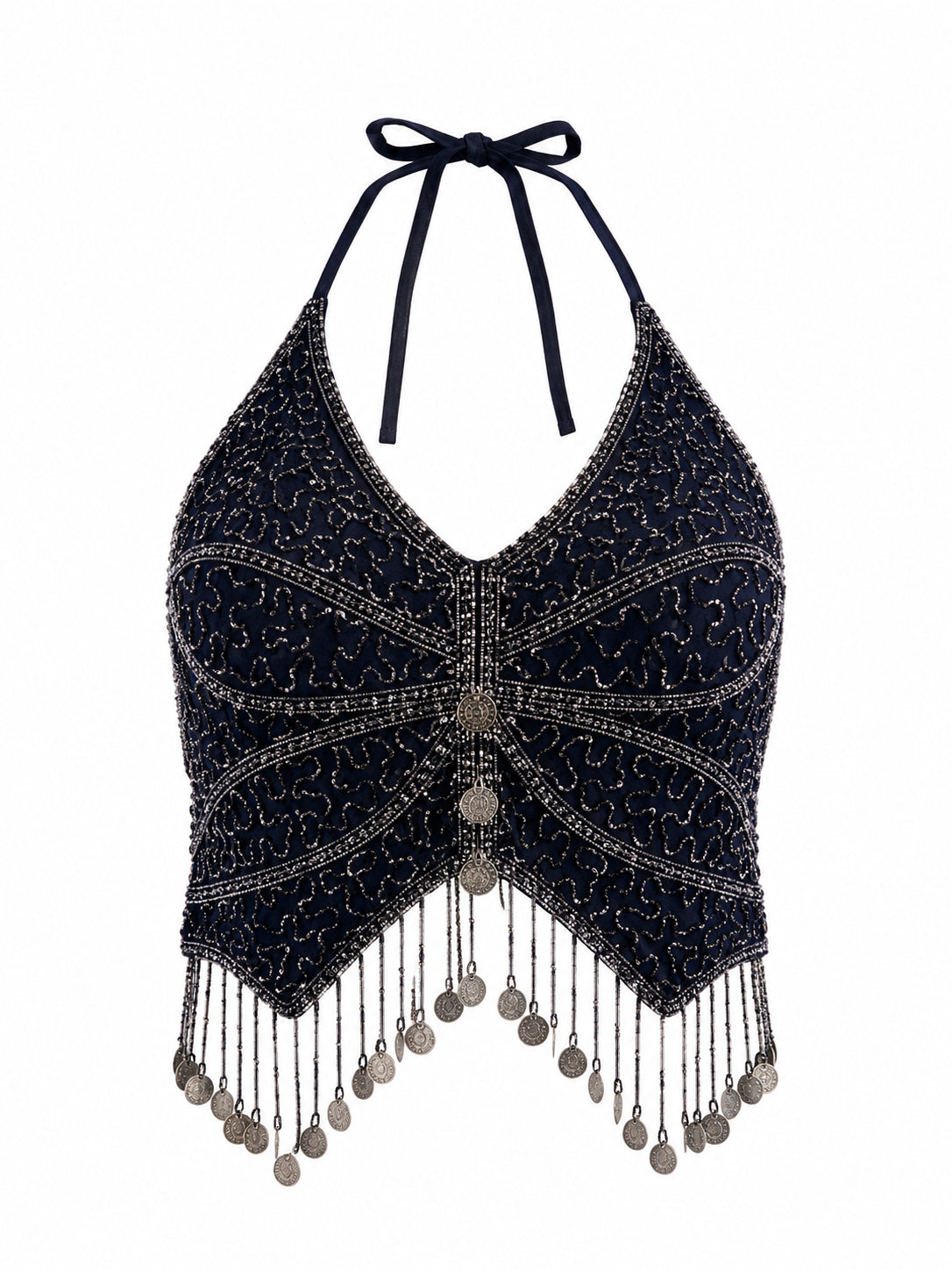 Silk handmade beaded butterfly top