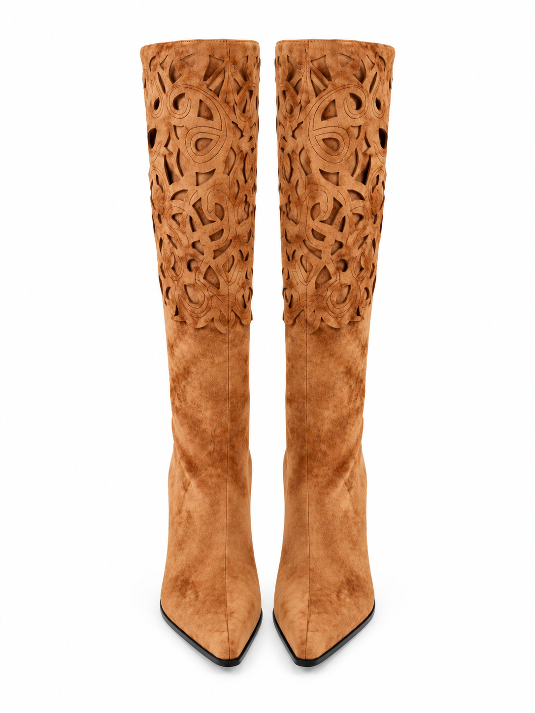 Deadstock suede sock boots with laser cut detail