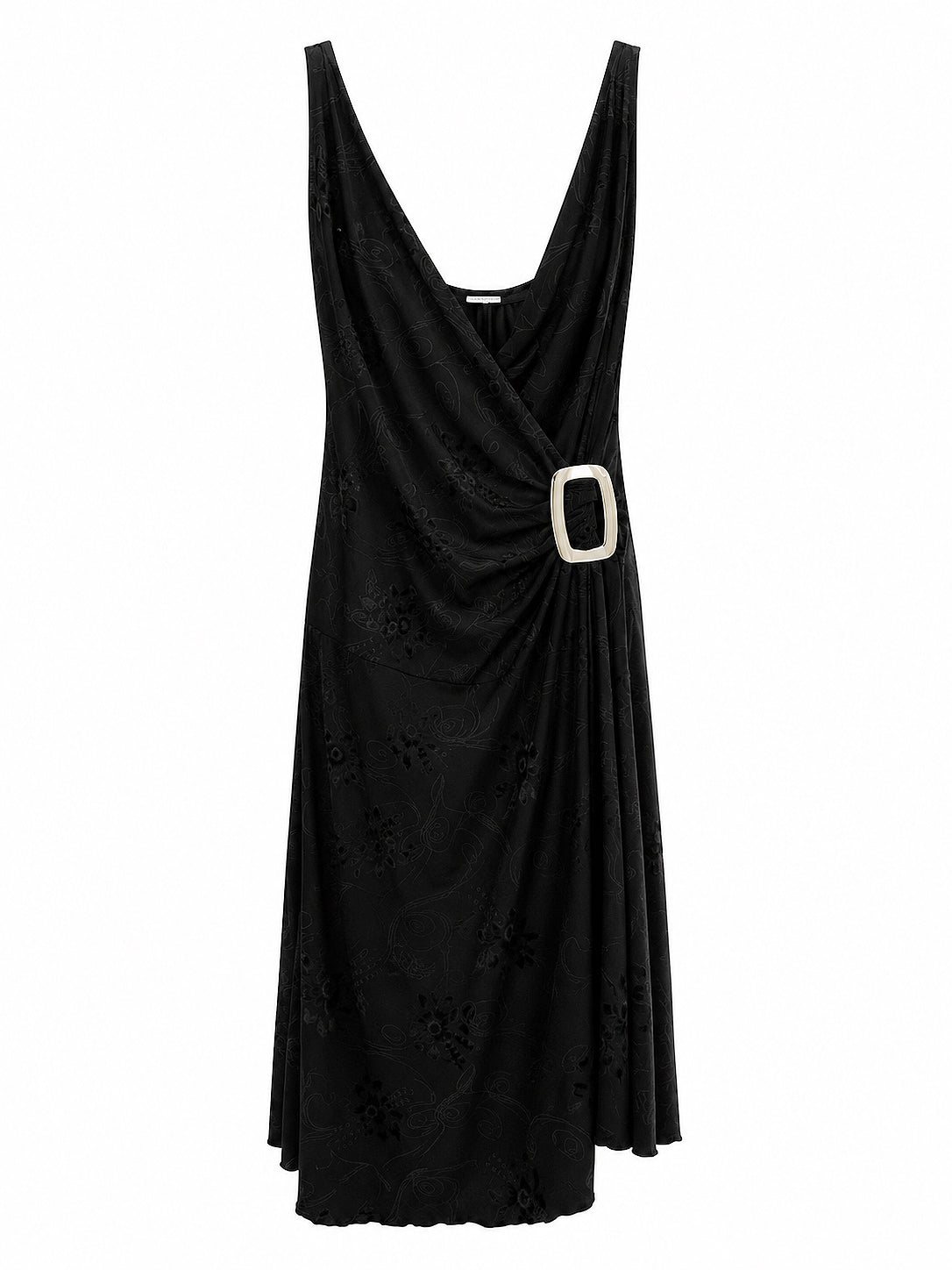 Elastic wrapped Deep V neckline dress with big buckle