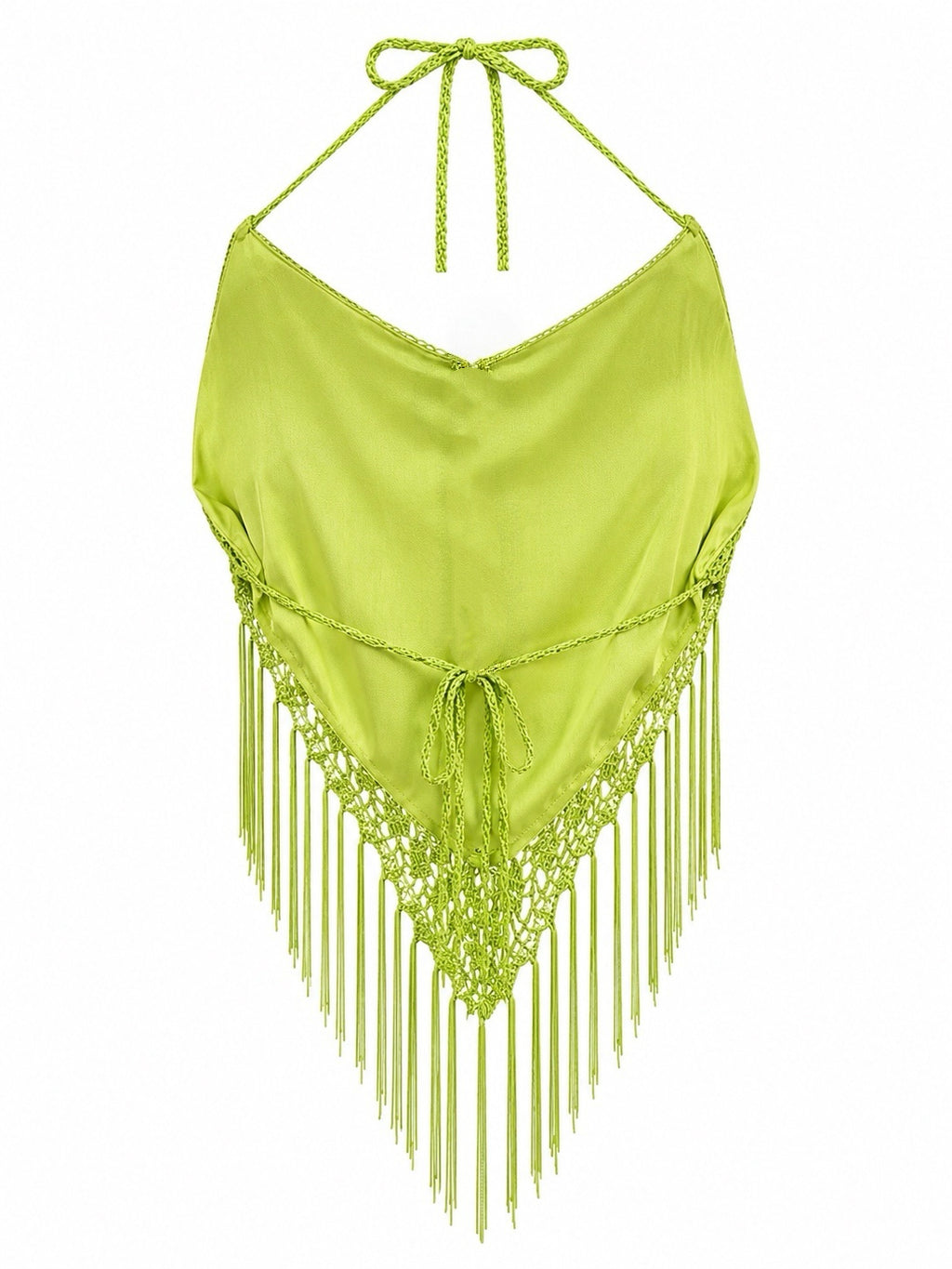 Handmade crochet backless top with fringes & beads