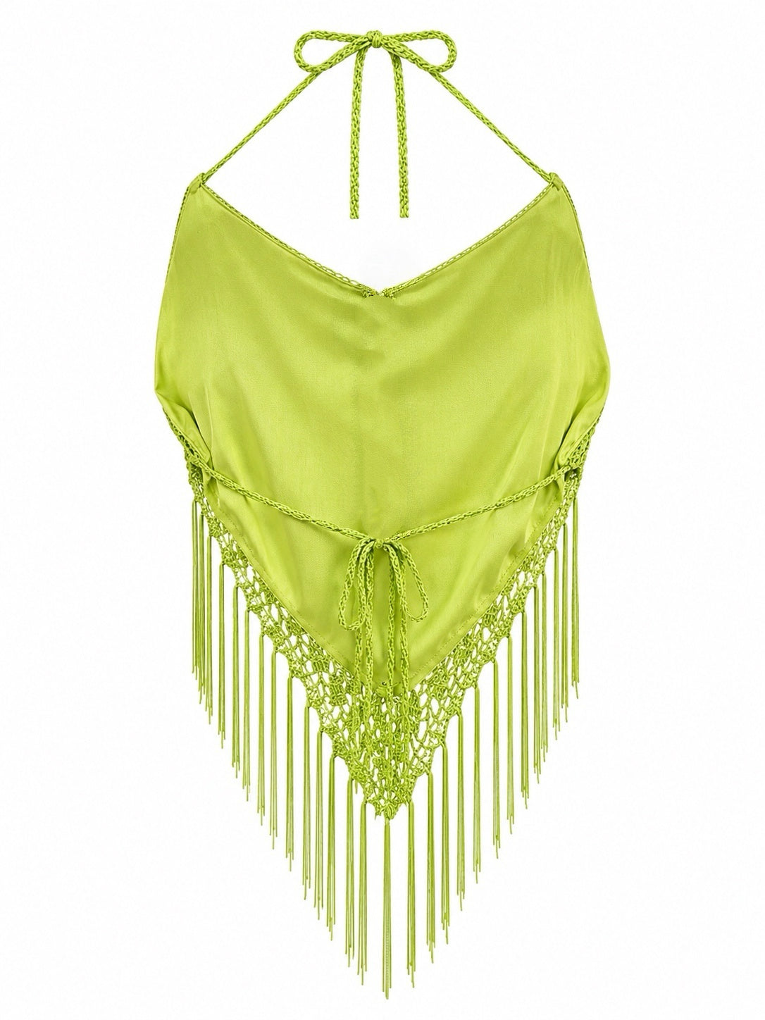 Handmade crochet backless top with fringes & beads