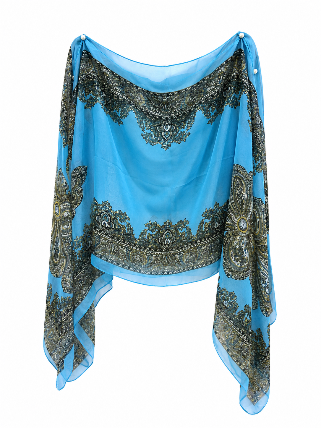 Semi sheer poncho top with pearls