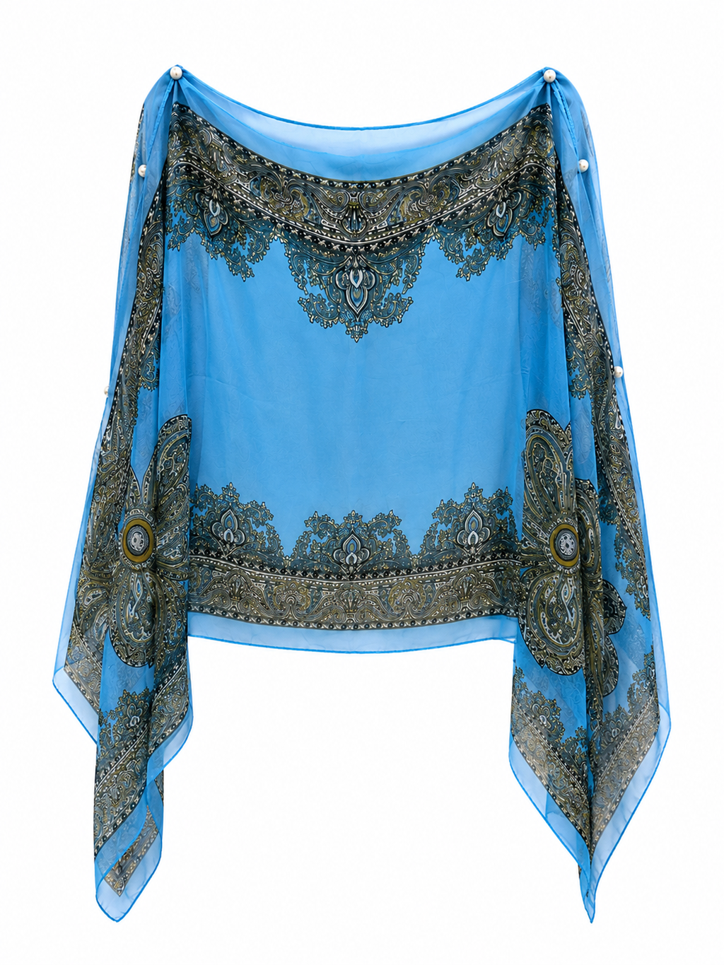 Semi sheer poncho top with pearls