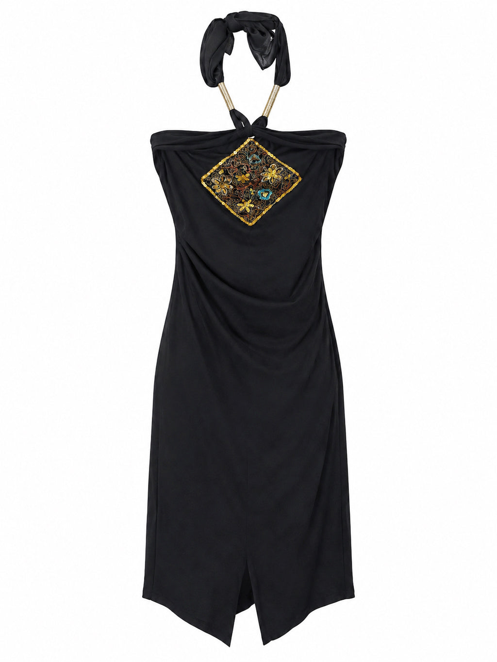 Vintage halter neck dress with big front embroidery