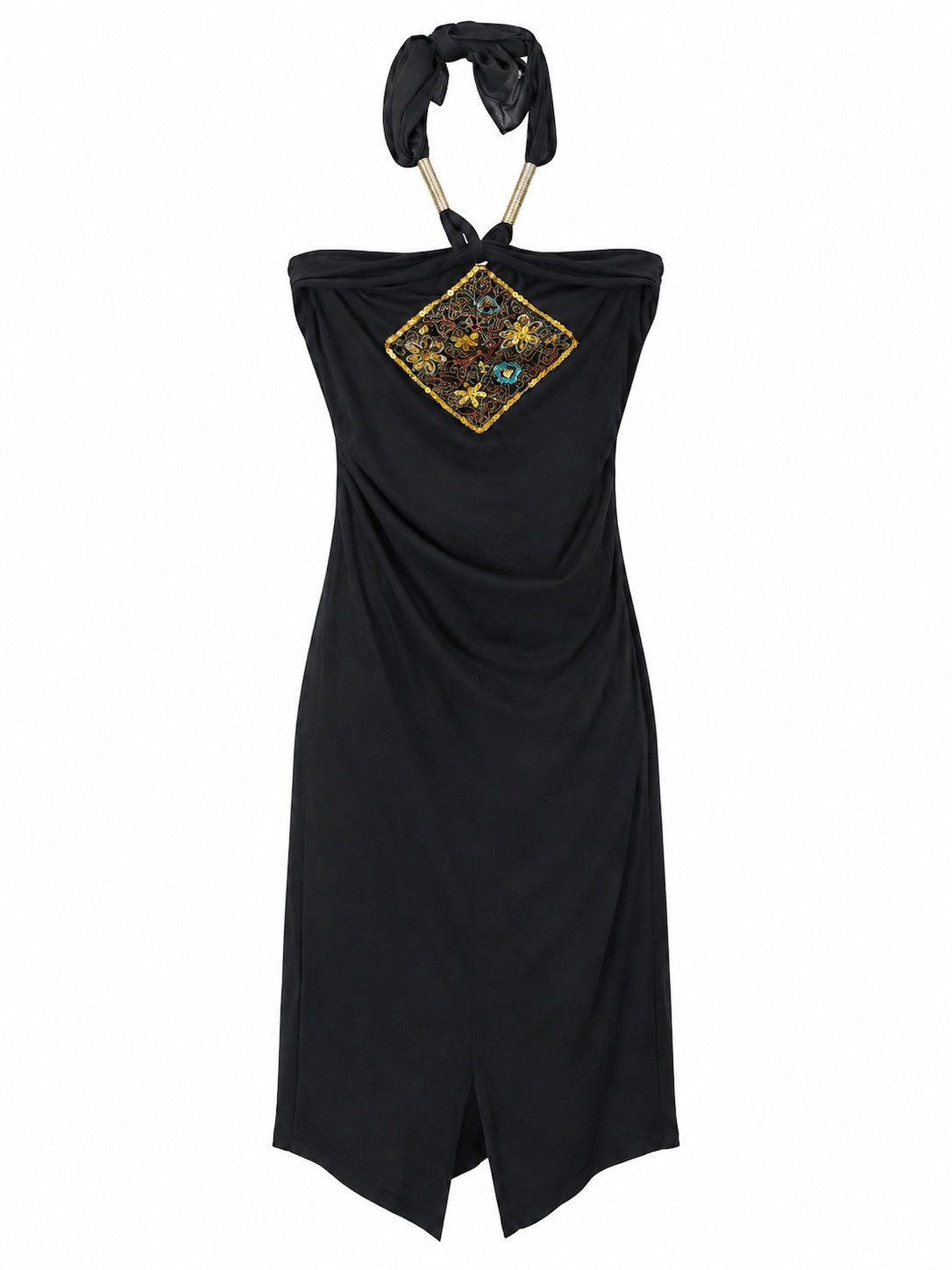 Vintage halter neck dress with big front embroidery
