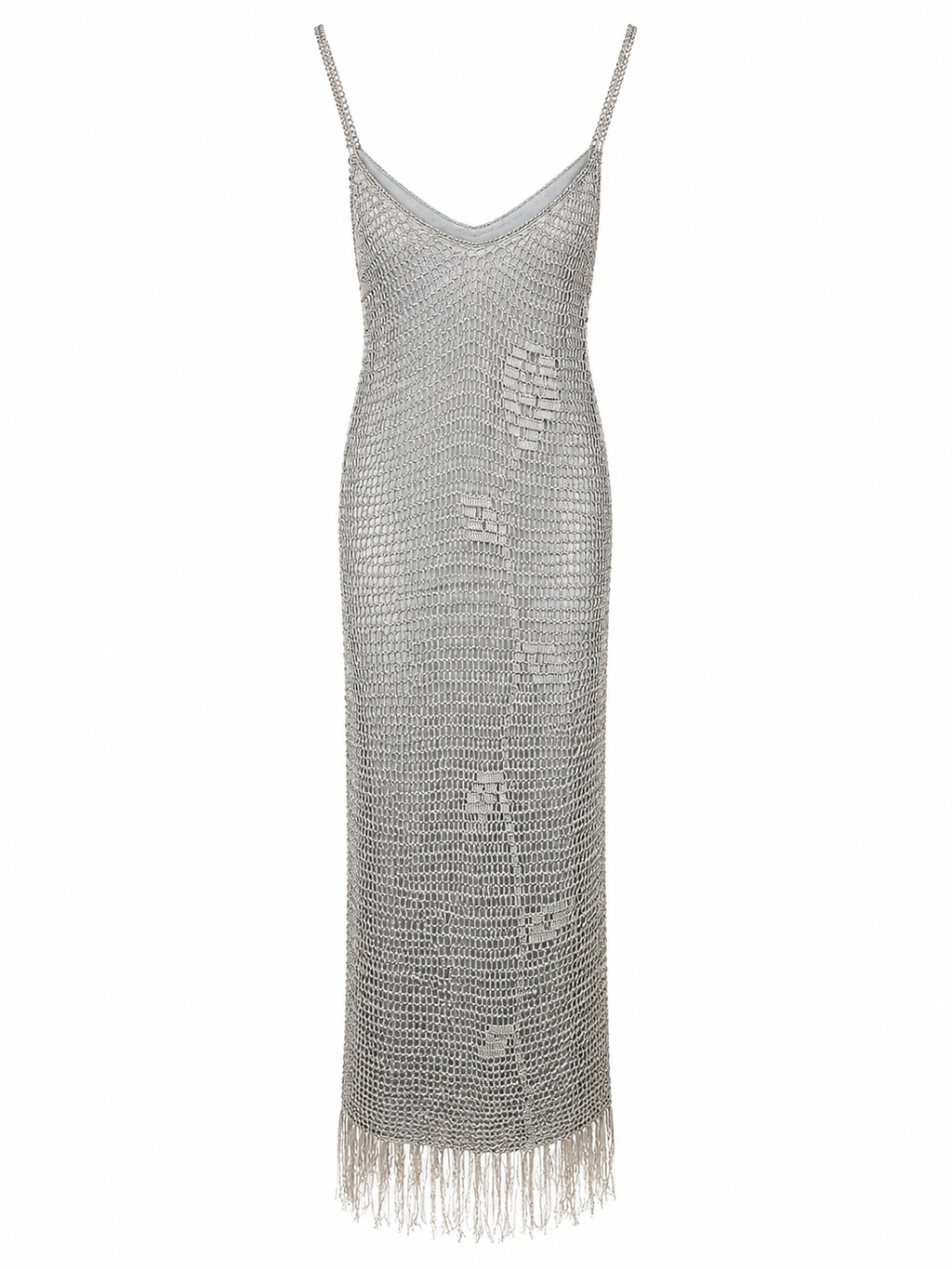 Crochet dress with beaded flower on the front