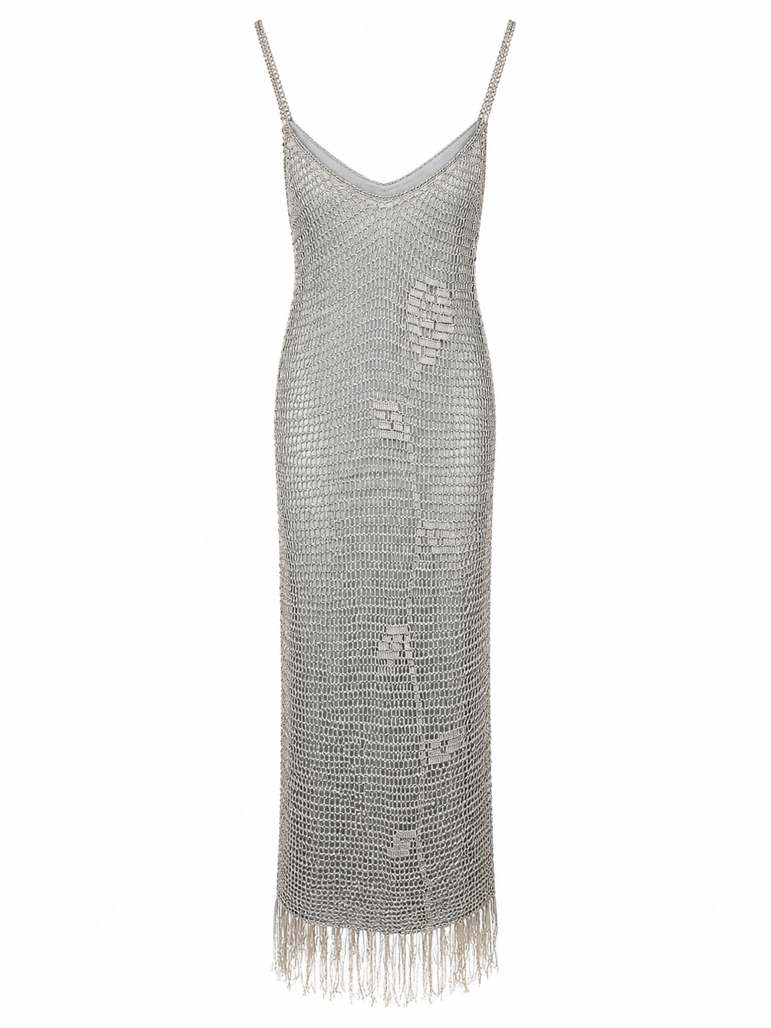 Crochet dress with beaded flower on the front