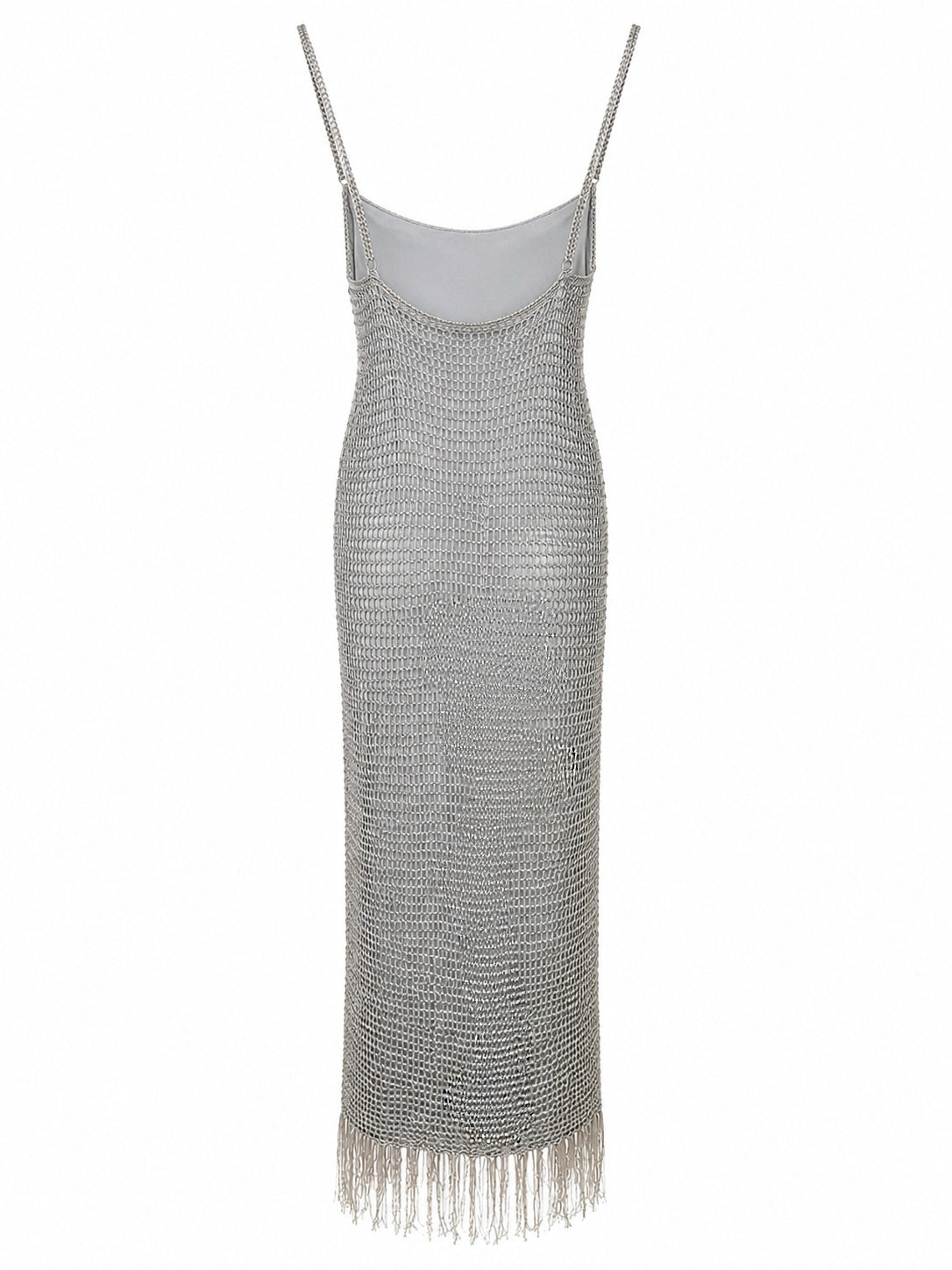 Crochet dress with beaded flower on the front