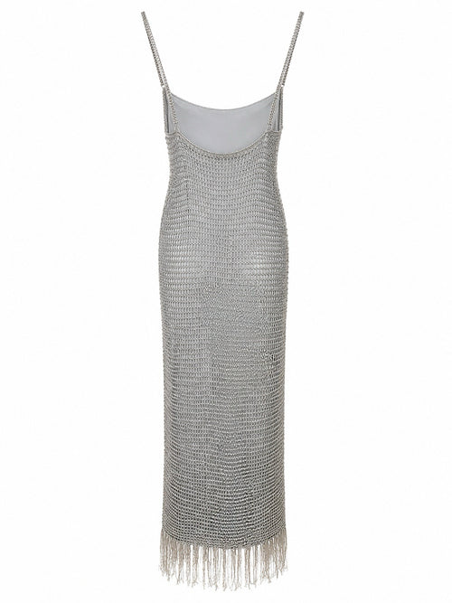 Crochet dress with beaded flower on the front