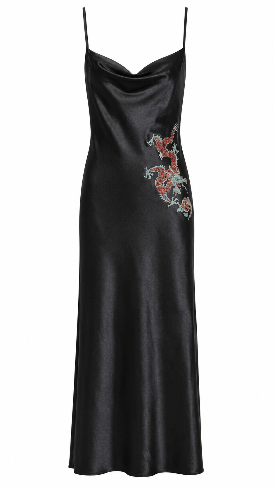 Satin slip dress with dragon print