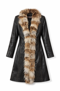 Belted real leather & fur coat