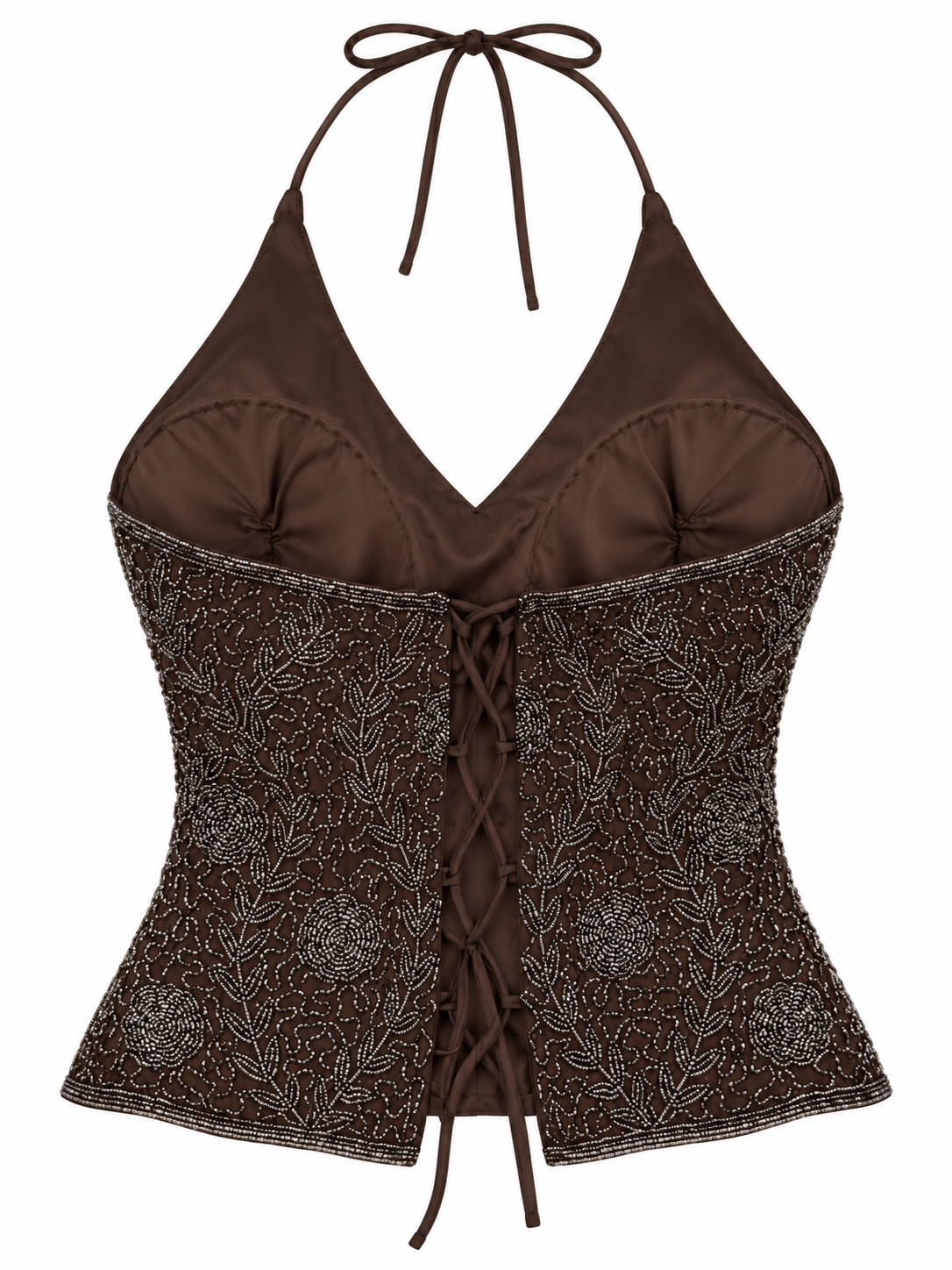 Deadstock brown silk embellished corset blouse