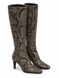 Leather snake printed sock boots