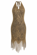Goldish crochet halter neck dress
