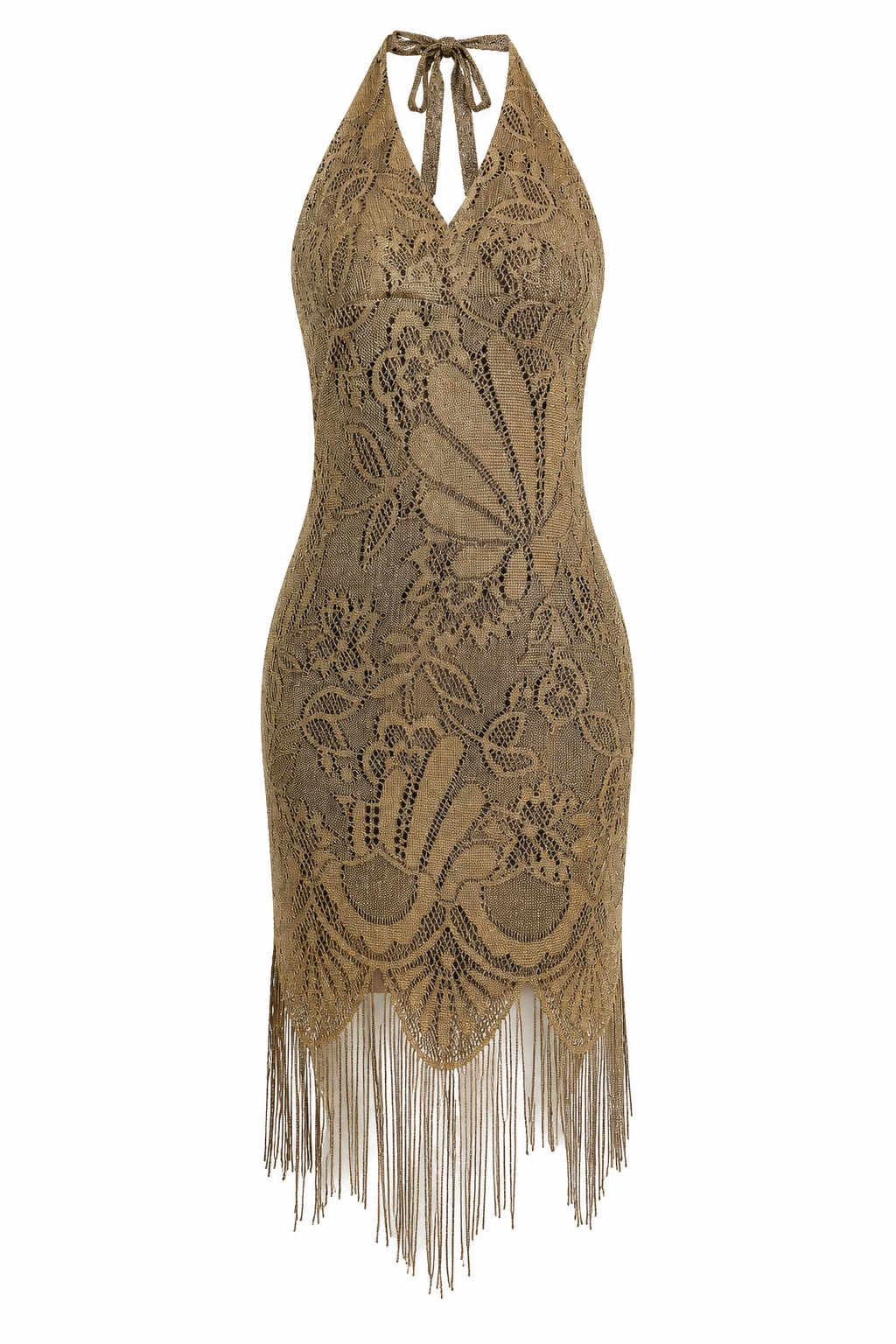 Goldish crochet halter neck dress