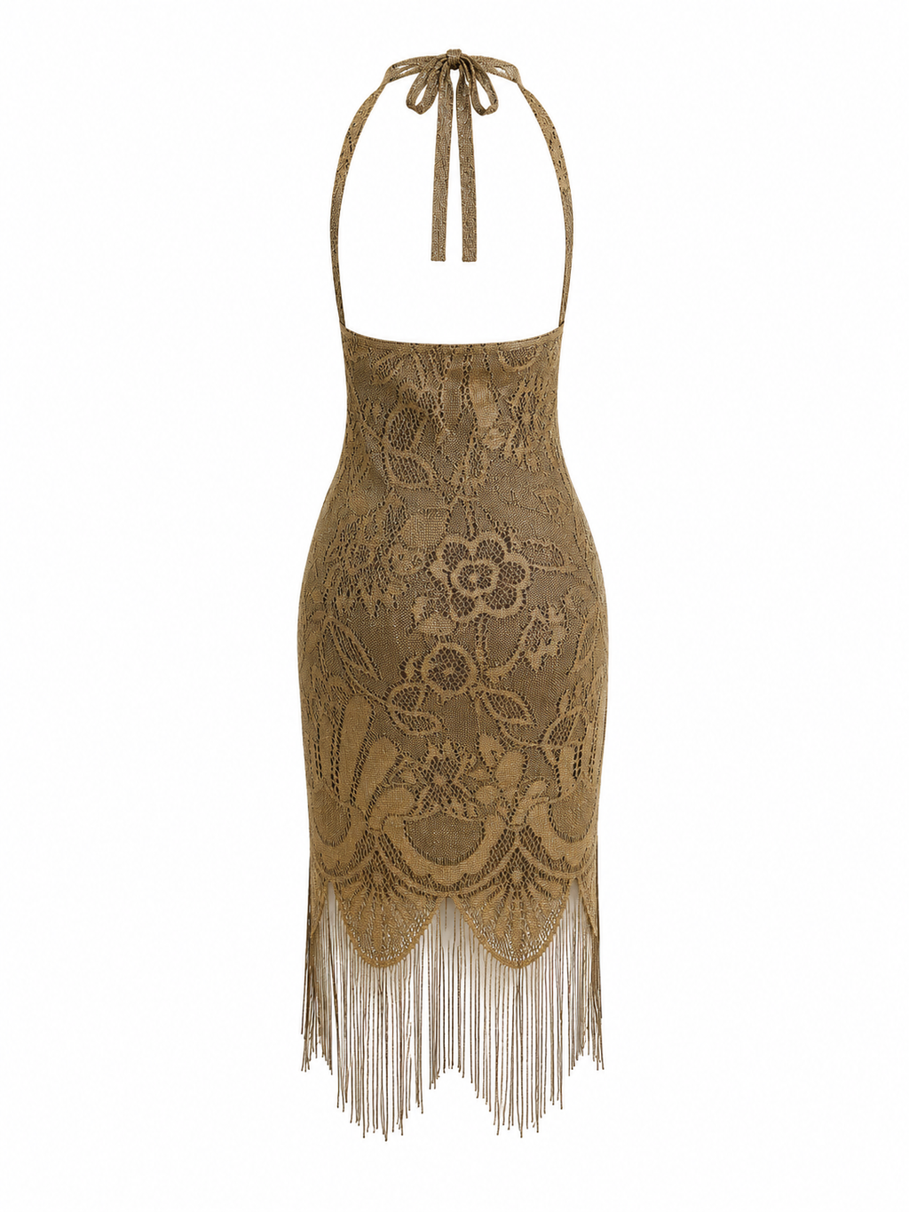 Goldish crochet halter neck dress