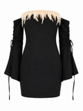Off shoulder bell sleeve dress with feather details