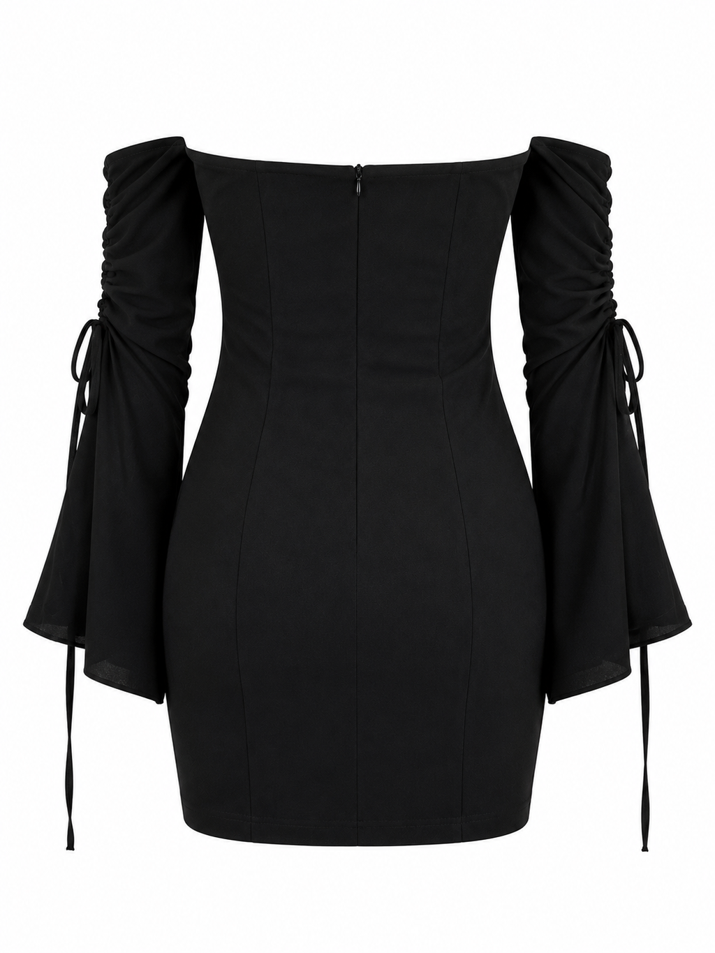 Off shoulder bell sleeve dress with feather details