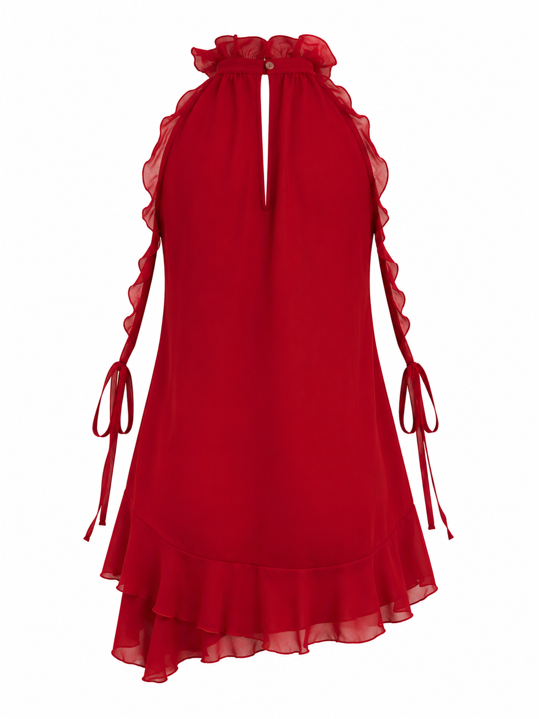 Mini ruffle dress with rose detailed neck