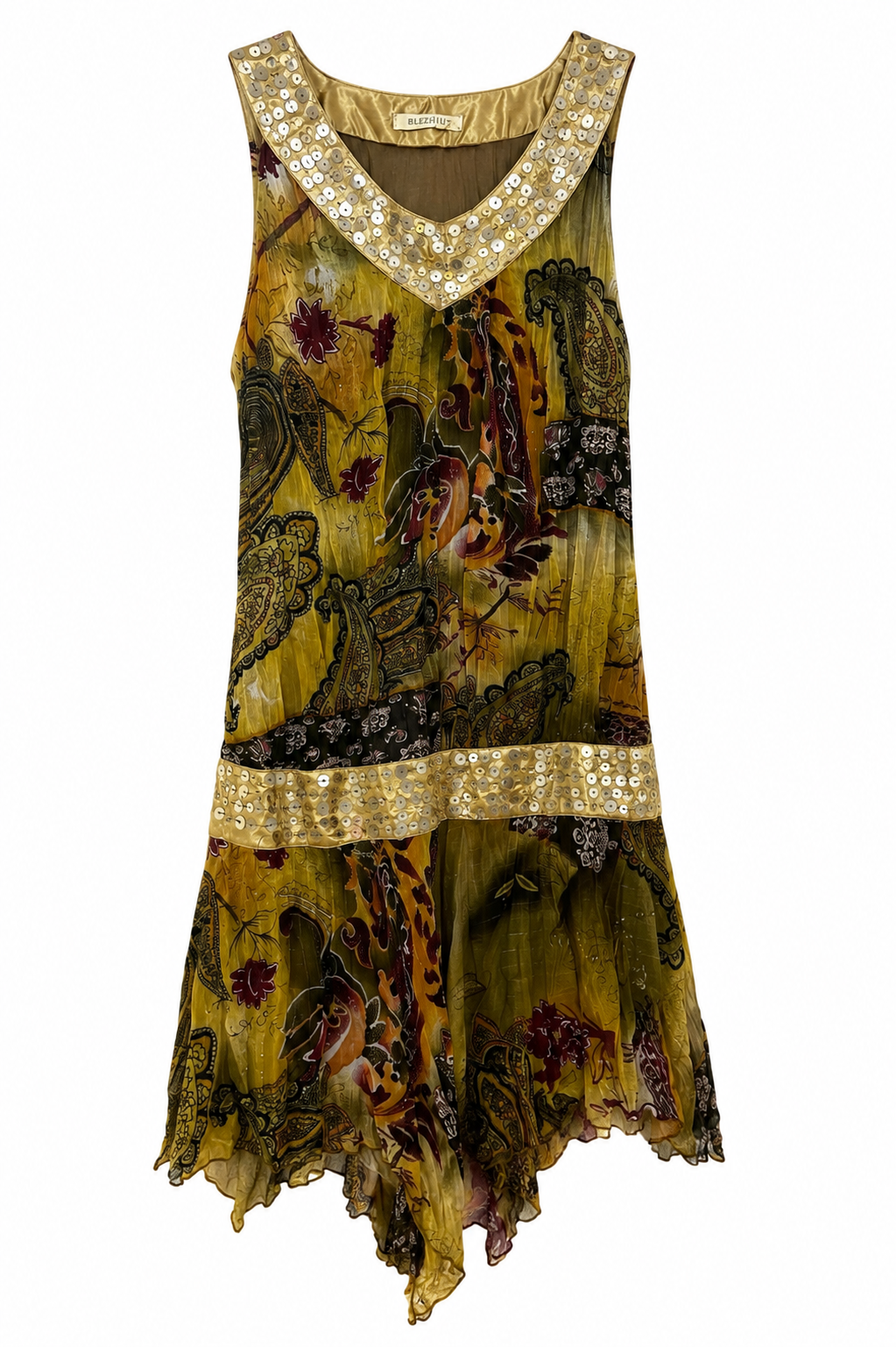 Mini summer dress with sequin & satin details