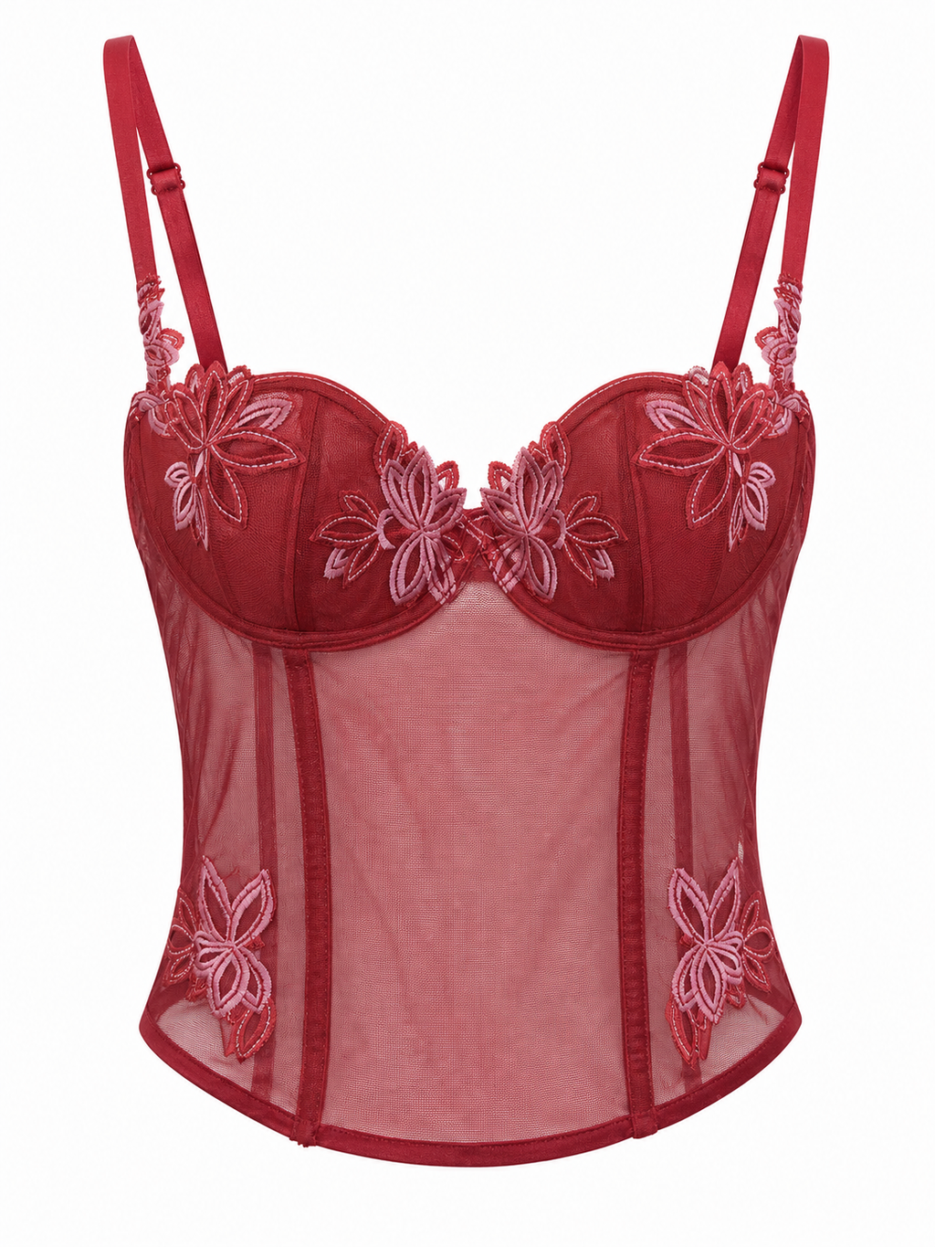 Mesh red flower corset