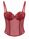 Mesh red flower corset
