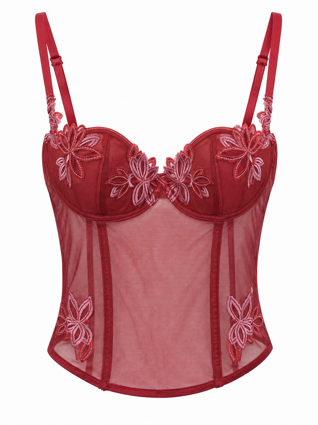 Mesh red flower corset