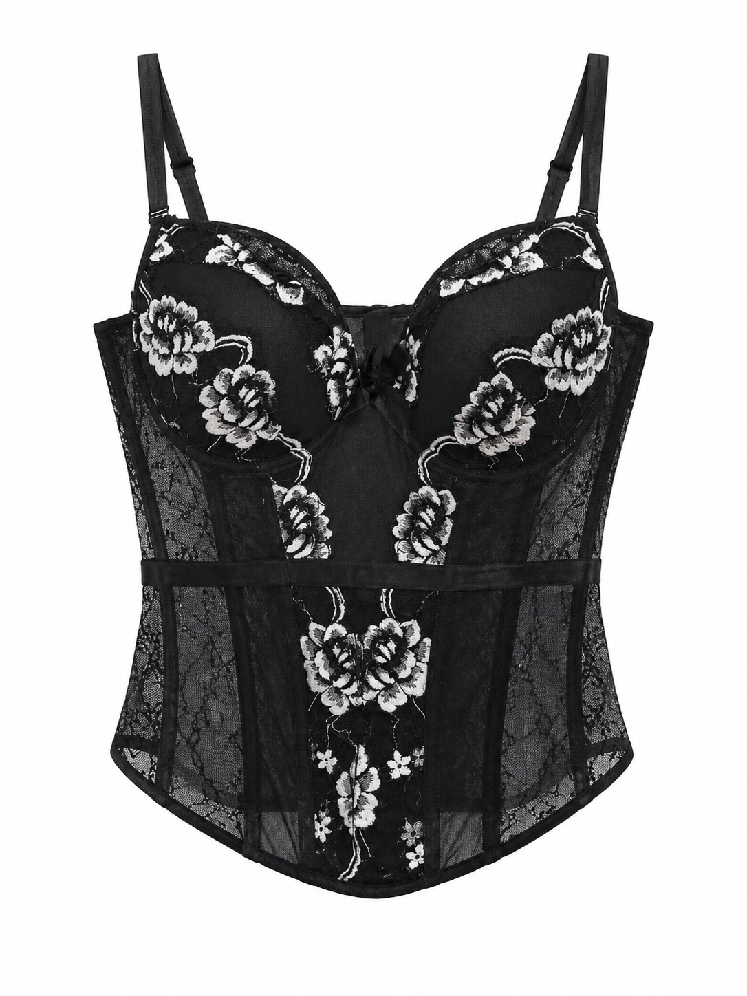 Black corset with white flowers