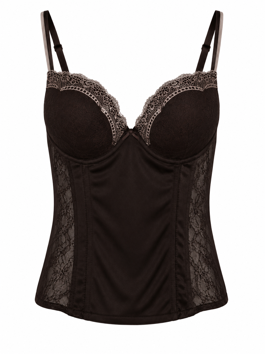 Brown corset with white lace