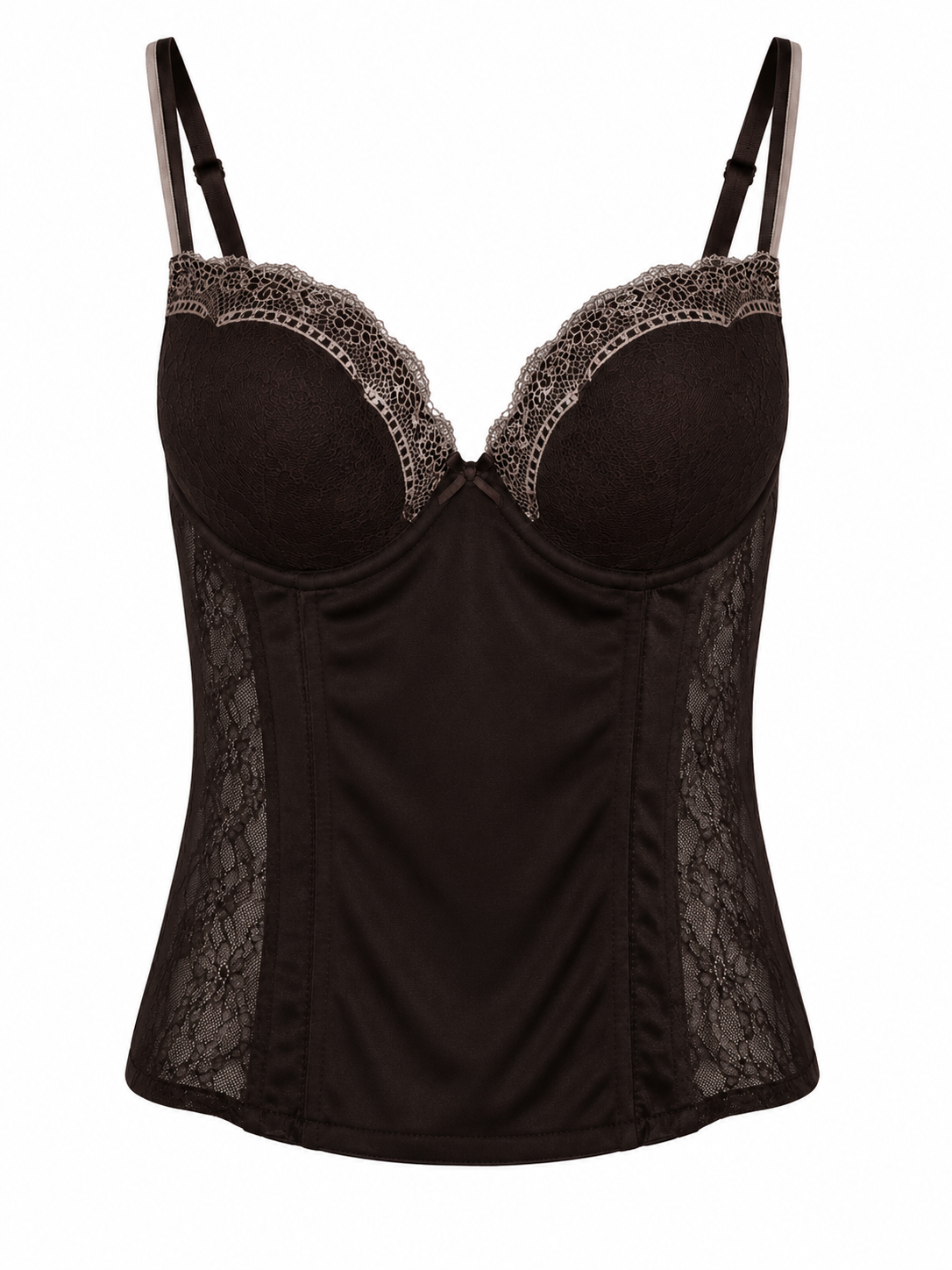 Brown corset with white lace