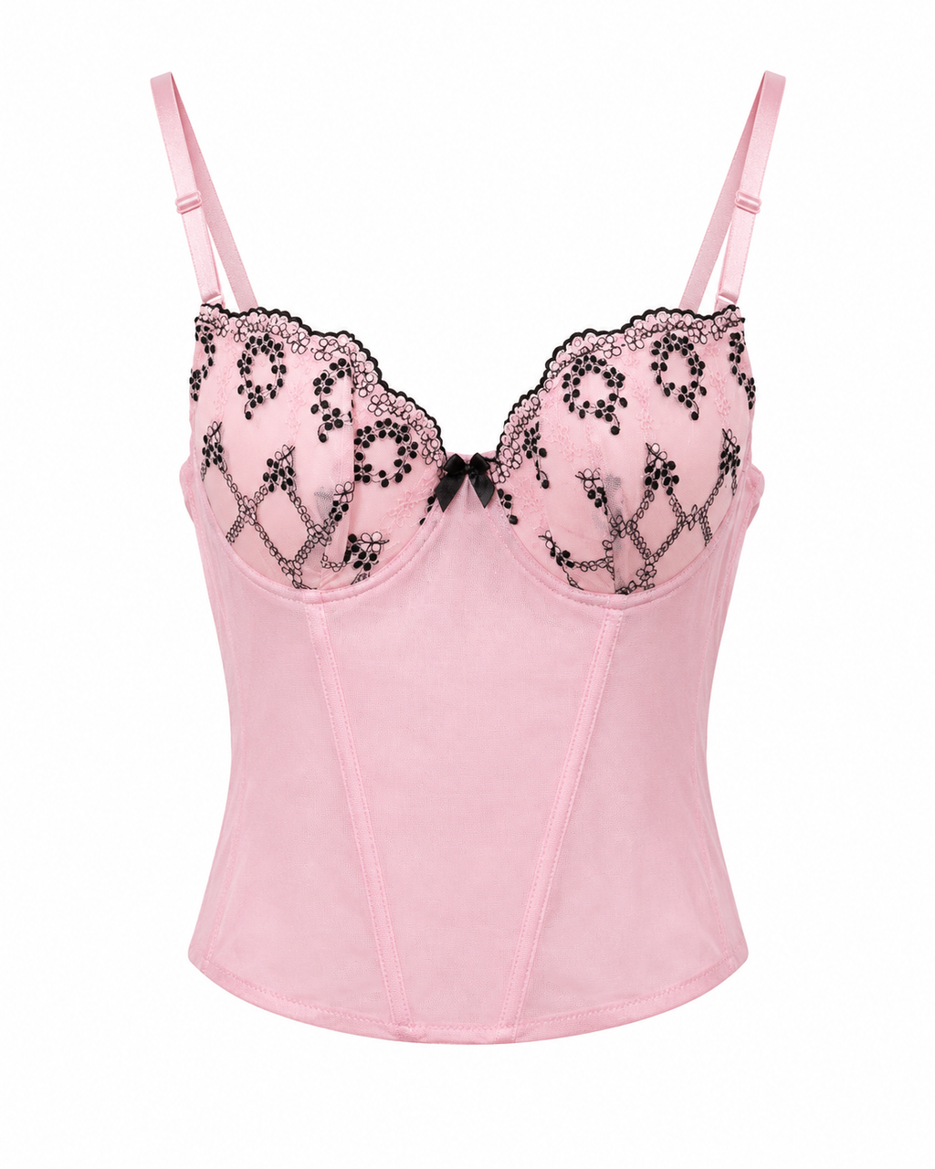 Pink corset with black detailed cups