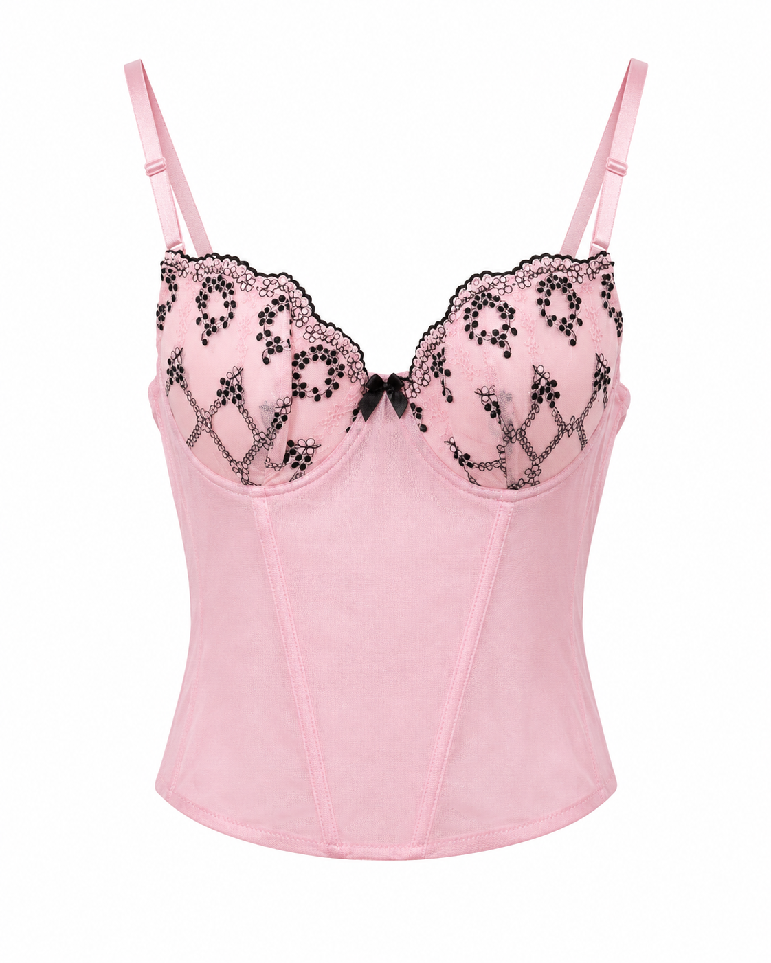 Pink corset with black detailed cups