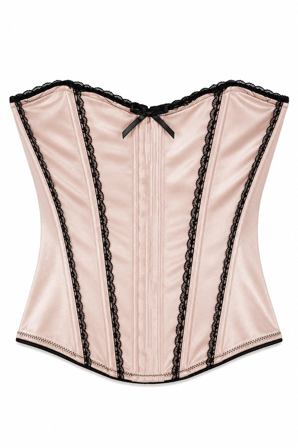 Pink strapless corset with black lace