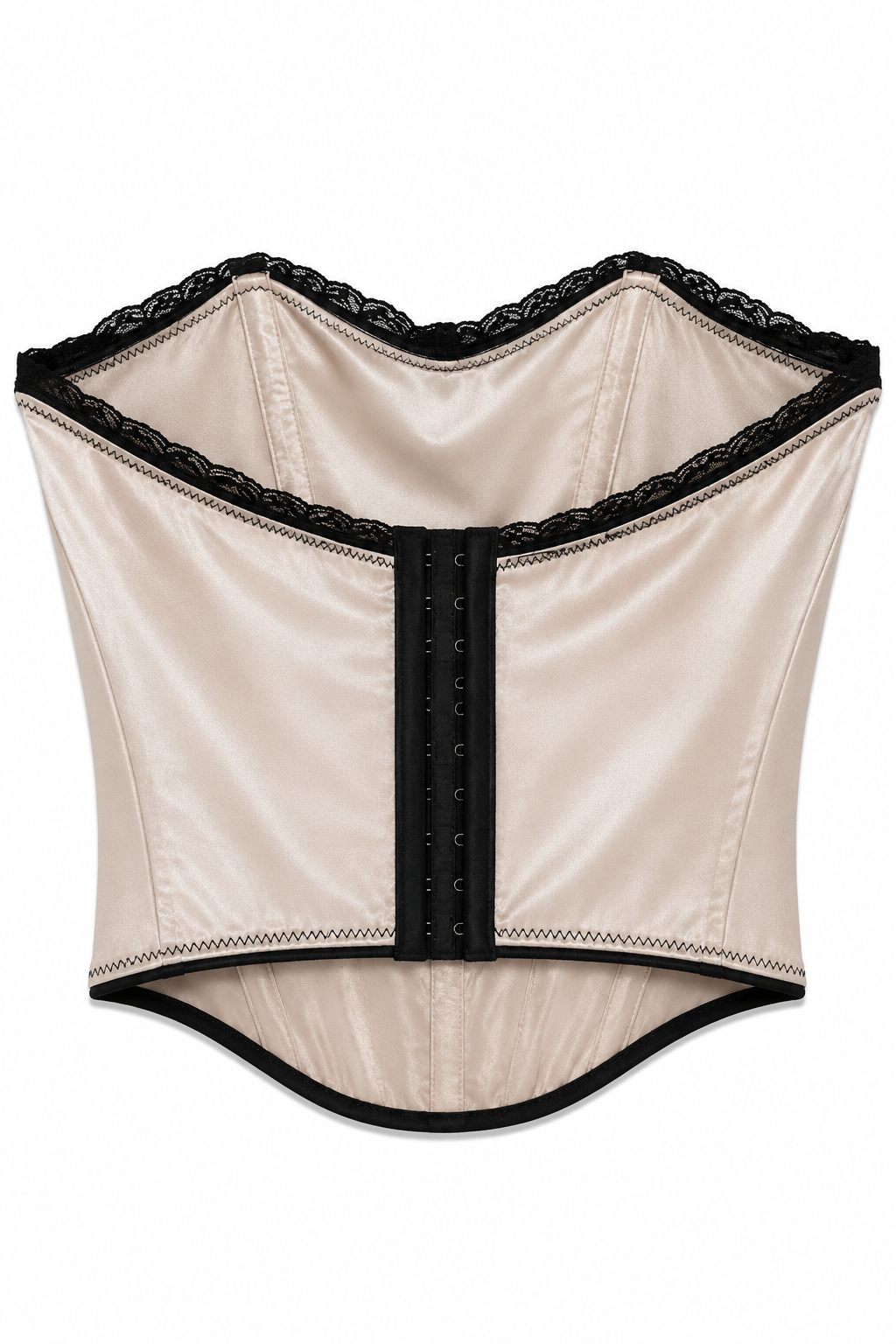 Pink strapless corset with black lace
