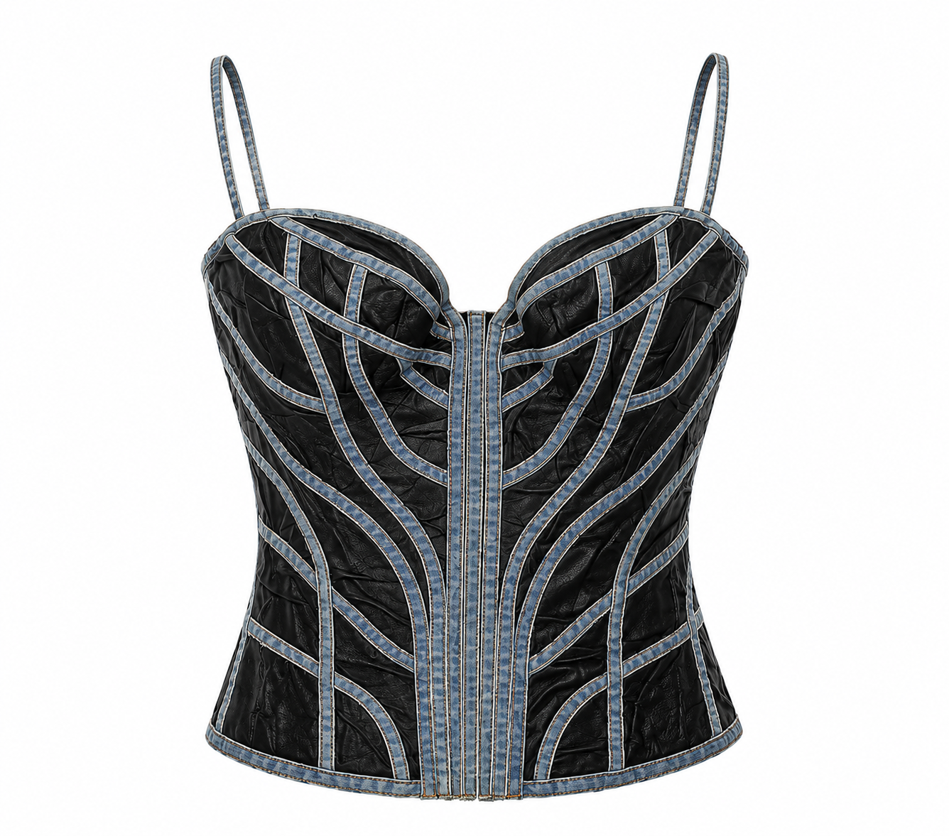 Cinema leather corset with denim details