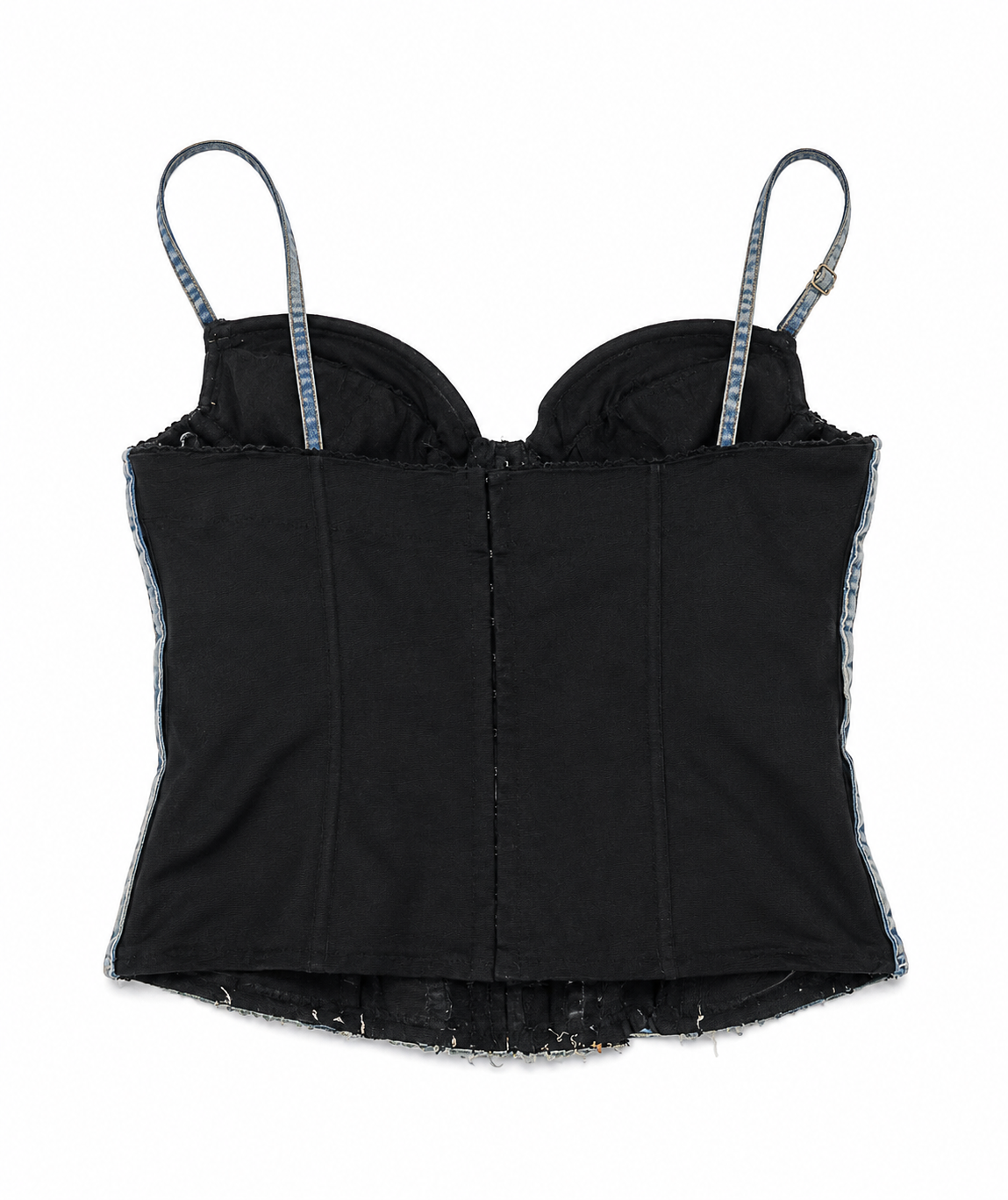 Cinema leather corset with denim details