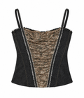 Cinema denim corset with leopard lace details