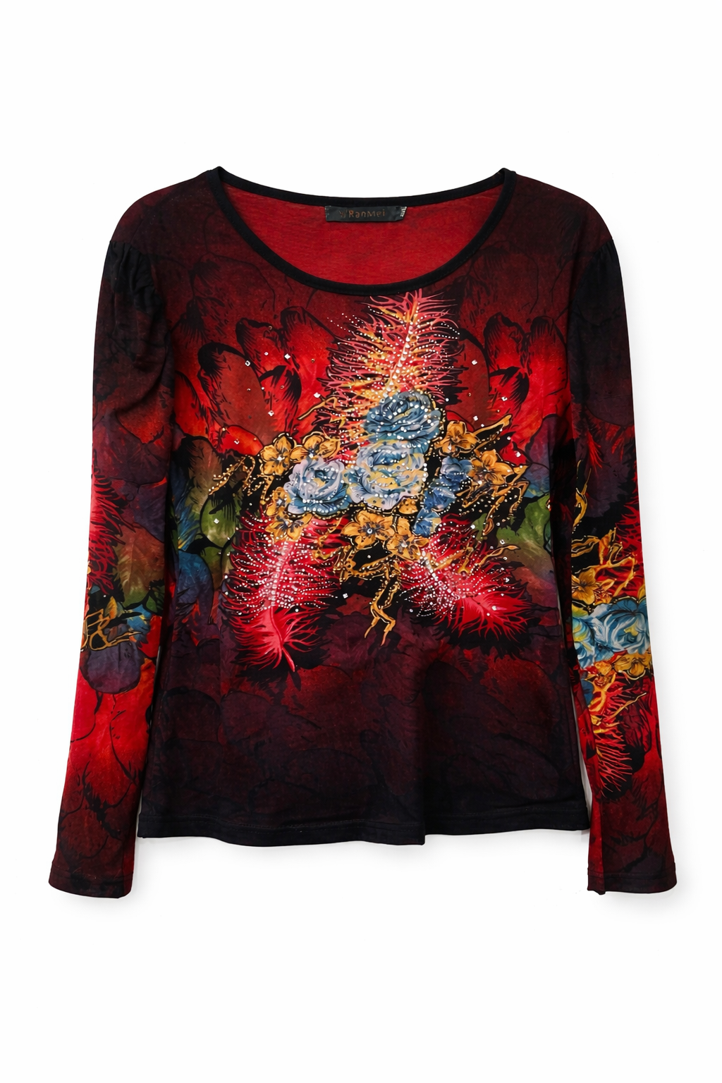 Vintage graphic blouse with rhinestones