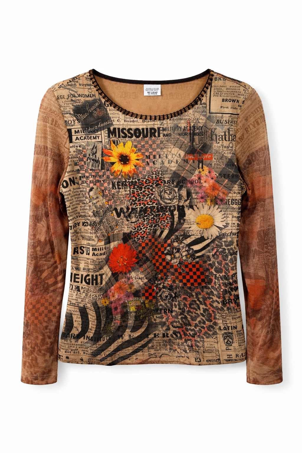 Vintage graphic top with mesh sleeves