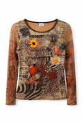 Vintage graphic top with mesh sleeves