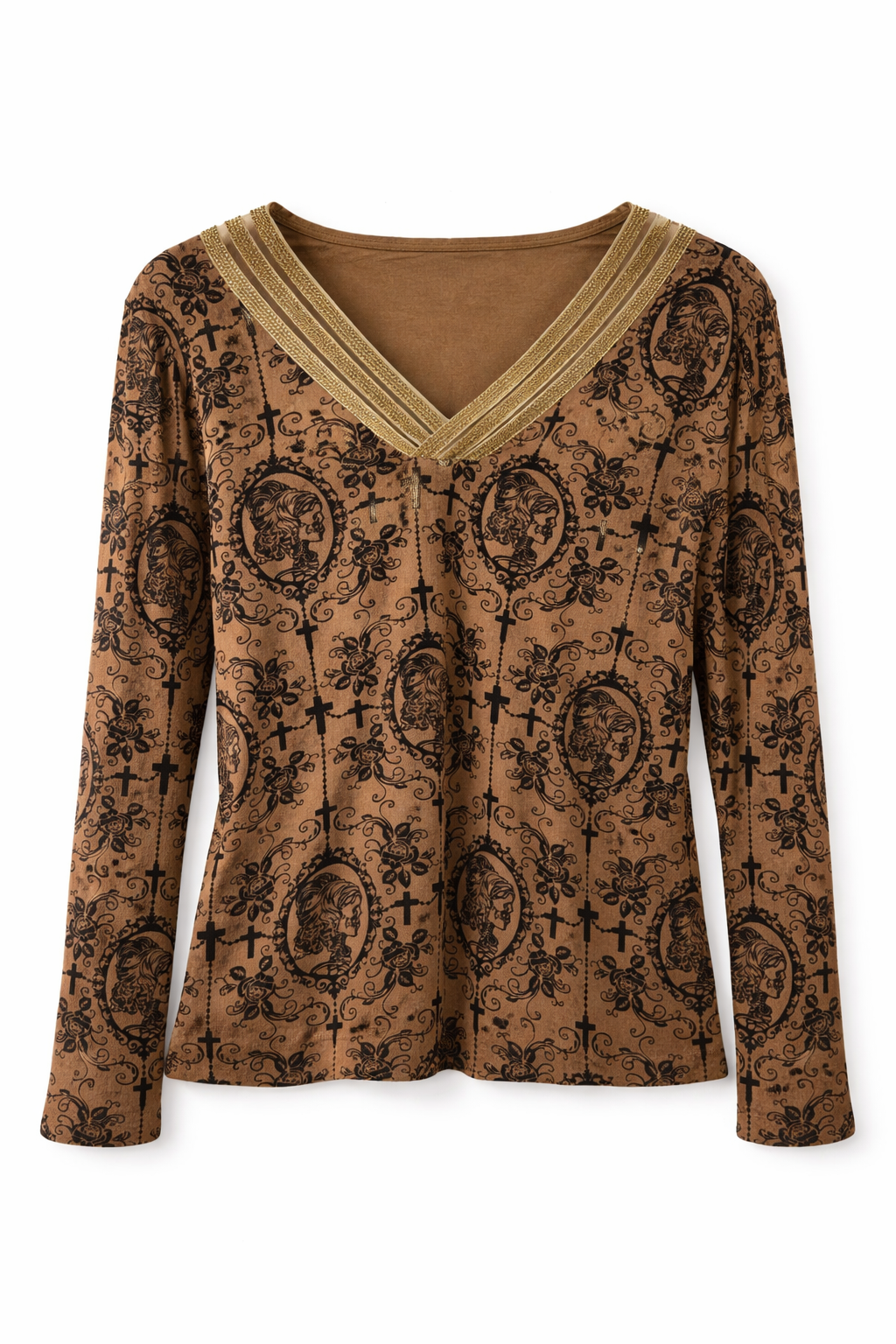 Vintage blouse  with velvet details and rhinestones